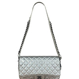 Chanel CC Silver Metallic Quilted Flap Shoulder Bag 2017
