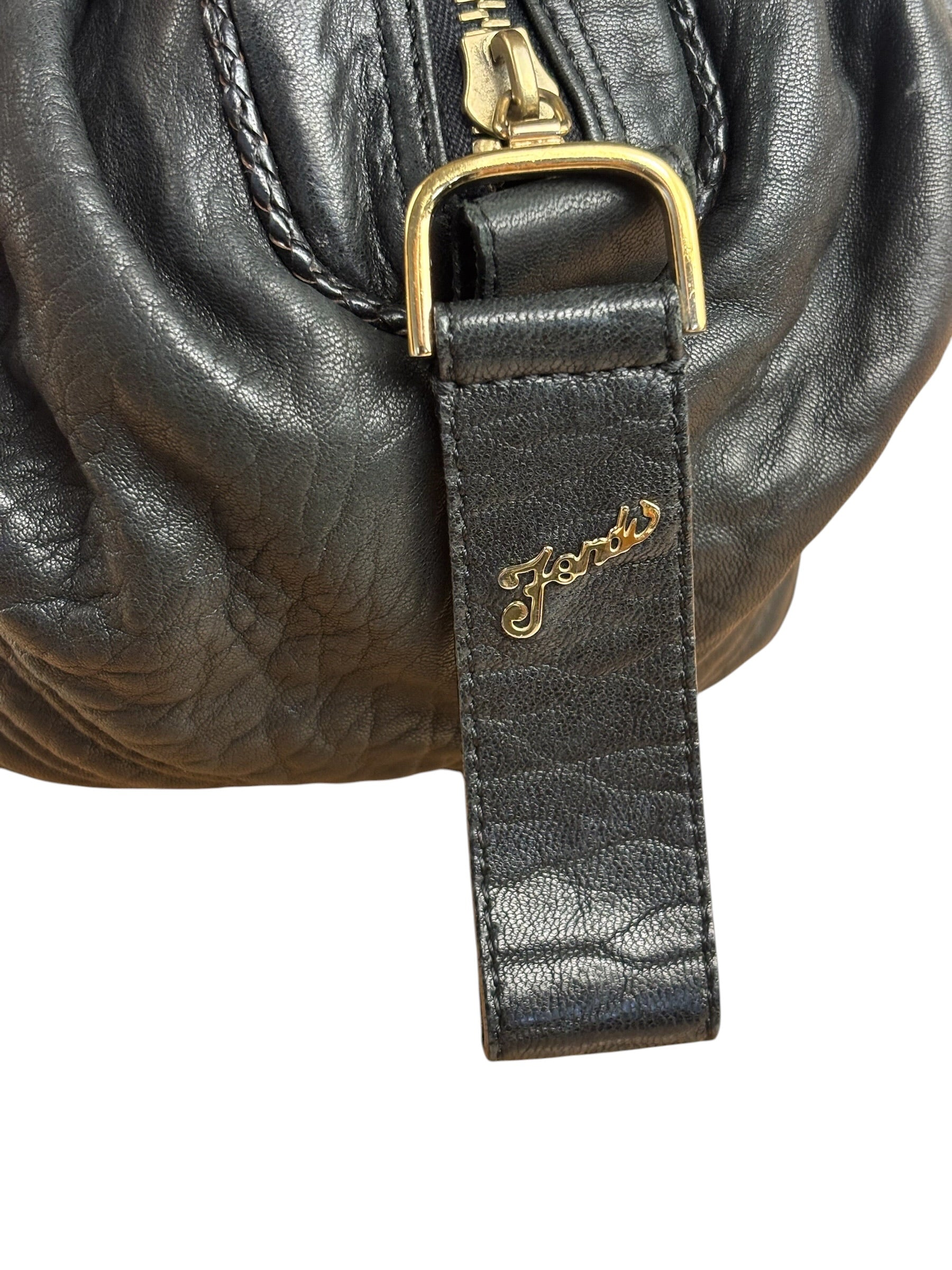 Fendi Vintage Black Leather Spy Hobo Bag