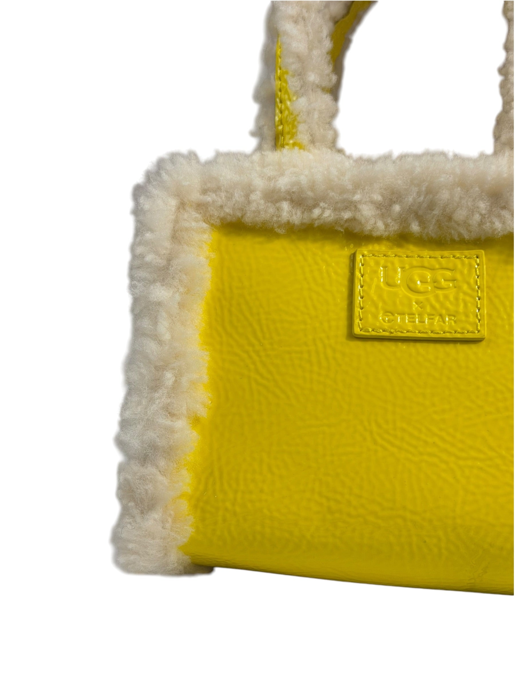 UGG x Telfar Yellow Patent Leather Fur Trim Small Shopper Crinkle In Taxi Tote