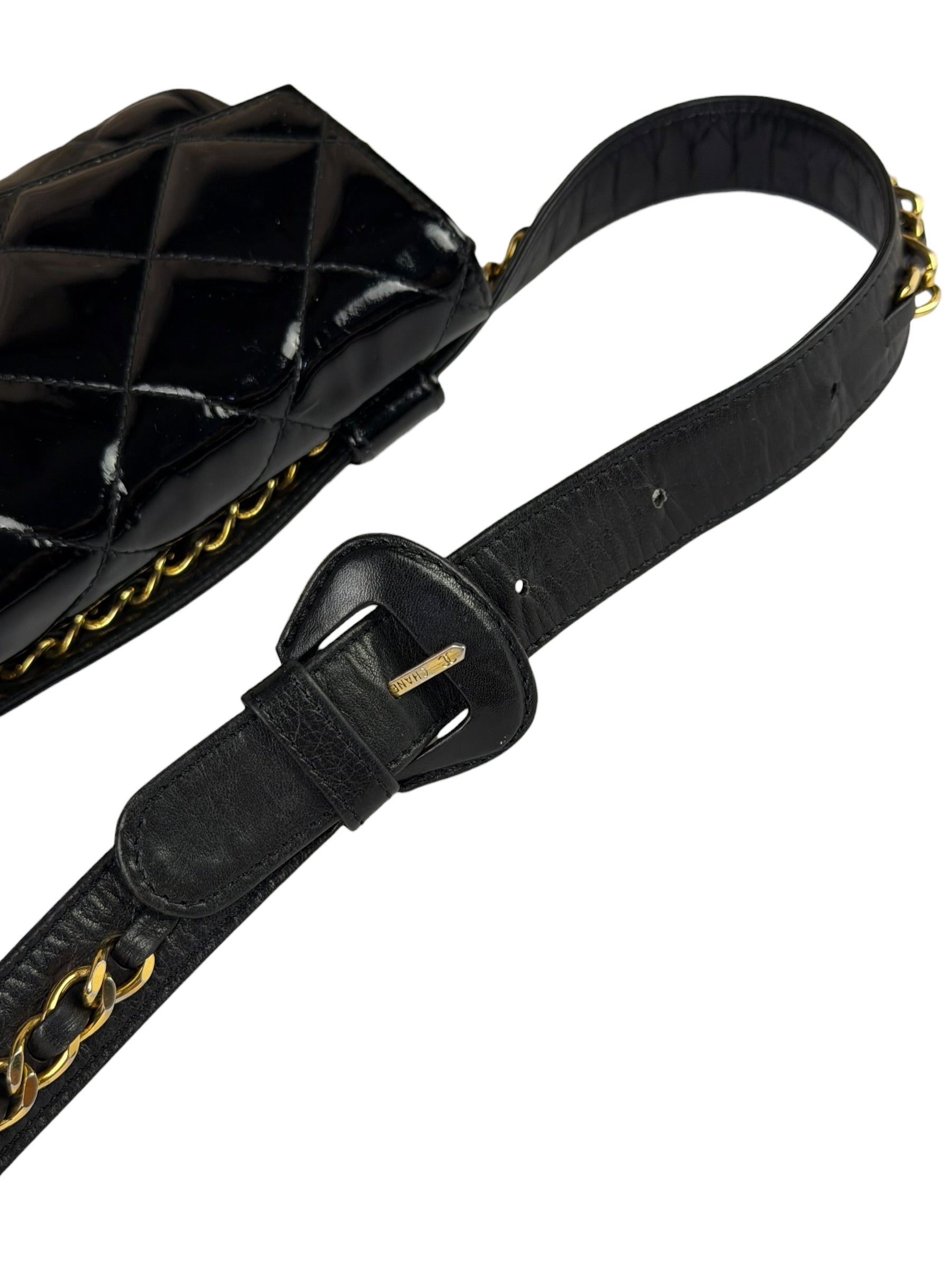 Chanel Black Patent Leather Belt Bag 1995