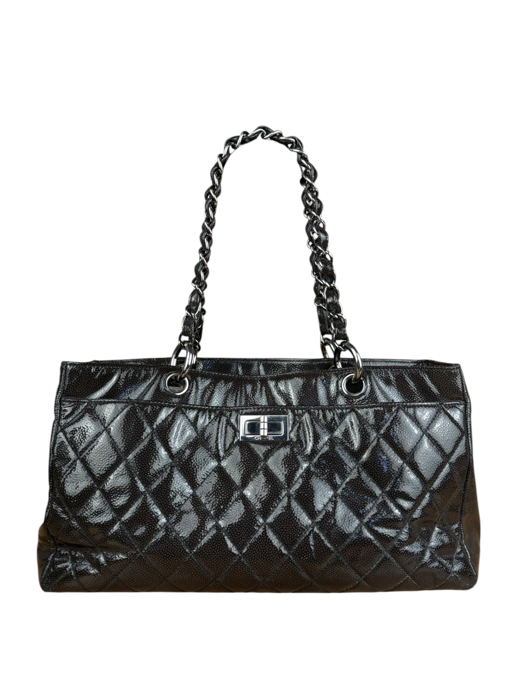 Chanel Black/Grey Textured Patent 2.55 Reissue Chain Tote