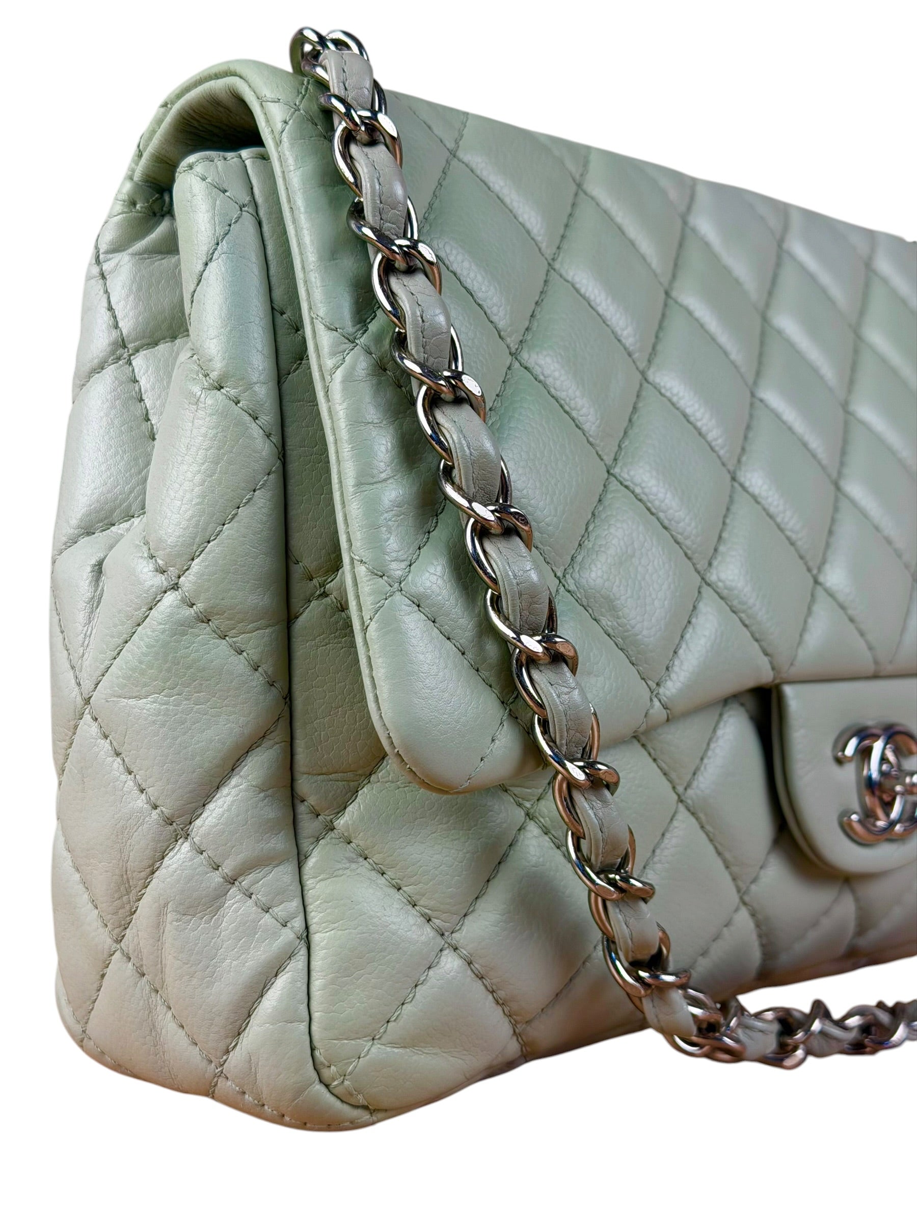 Chanel Light Sage Green Medium Classic Flap Shoulder Bag 2008