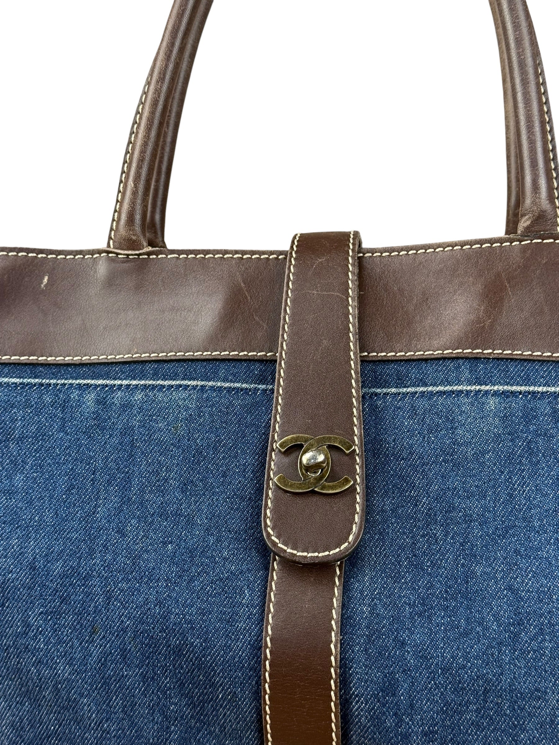 Chanel Denim CC Leather Lined Tote Bag 2001