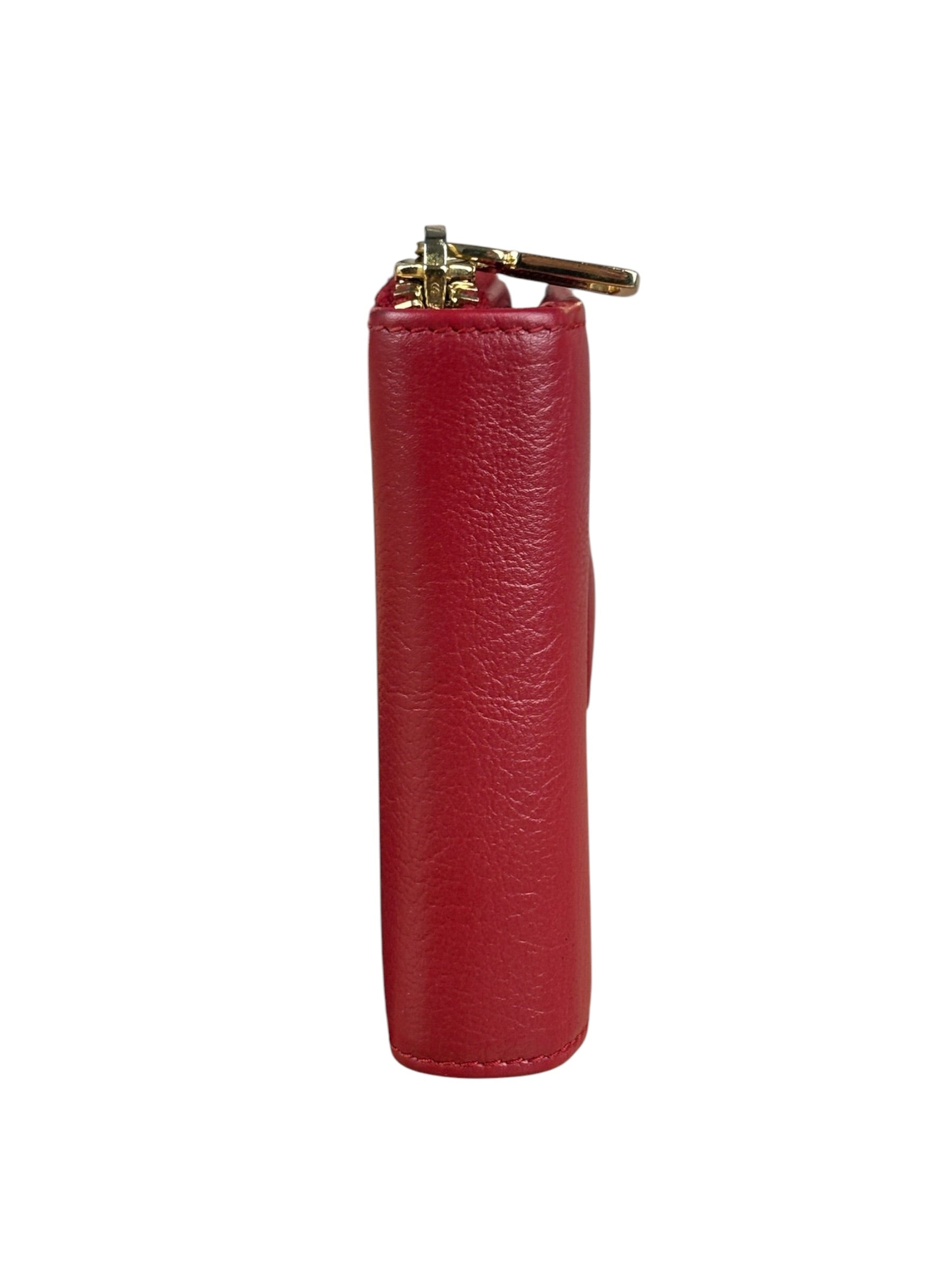 Yves Saint Laurent Red Leather Bifold Zip Mini Wallet