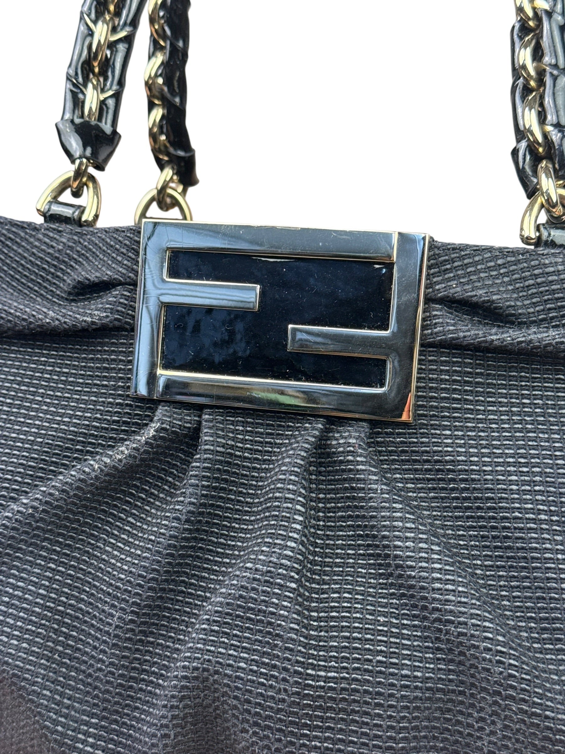Fendi Bicolor Patent Leather Trim Mia Shoulder Bag