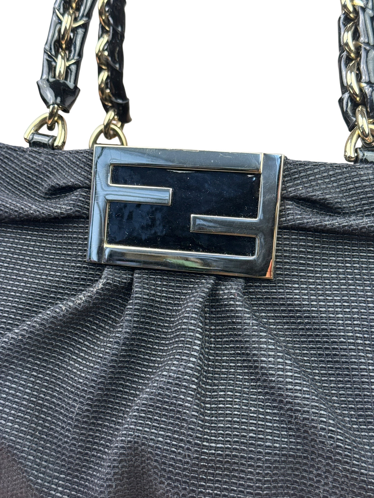 Fendi Bicolor Patent Leather Trim Mia Shoulder Bag
