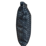 Bottega Veneta Navy Blue Leather Intrecciato Woven Flat Crossbody Bag
