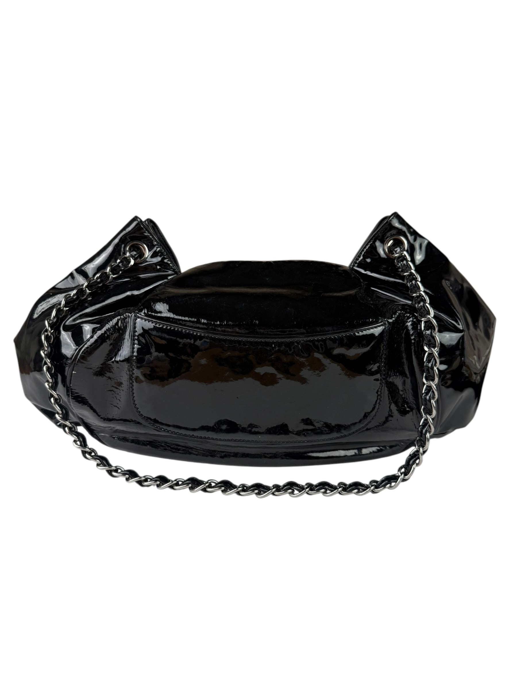 Chanel Black Patent Leather Camellia Petals Shoulder Bag 2010