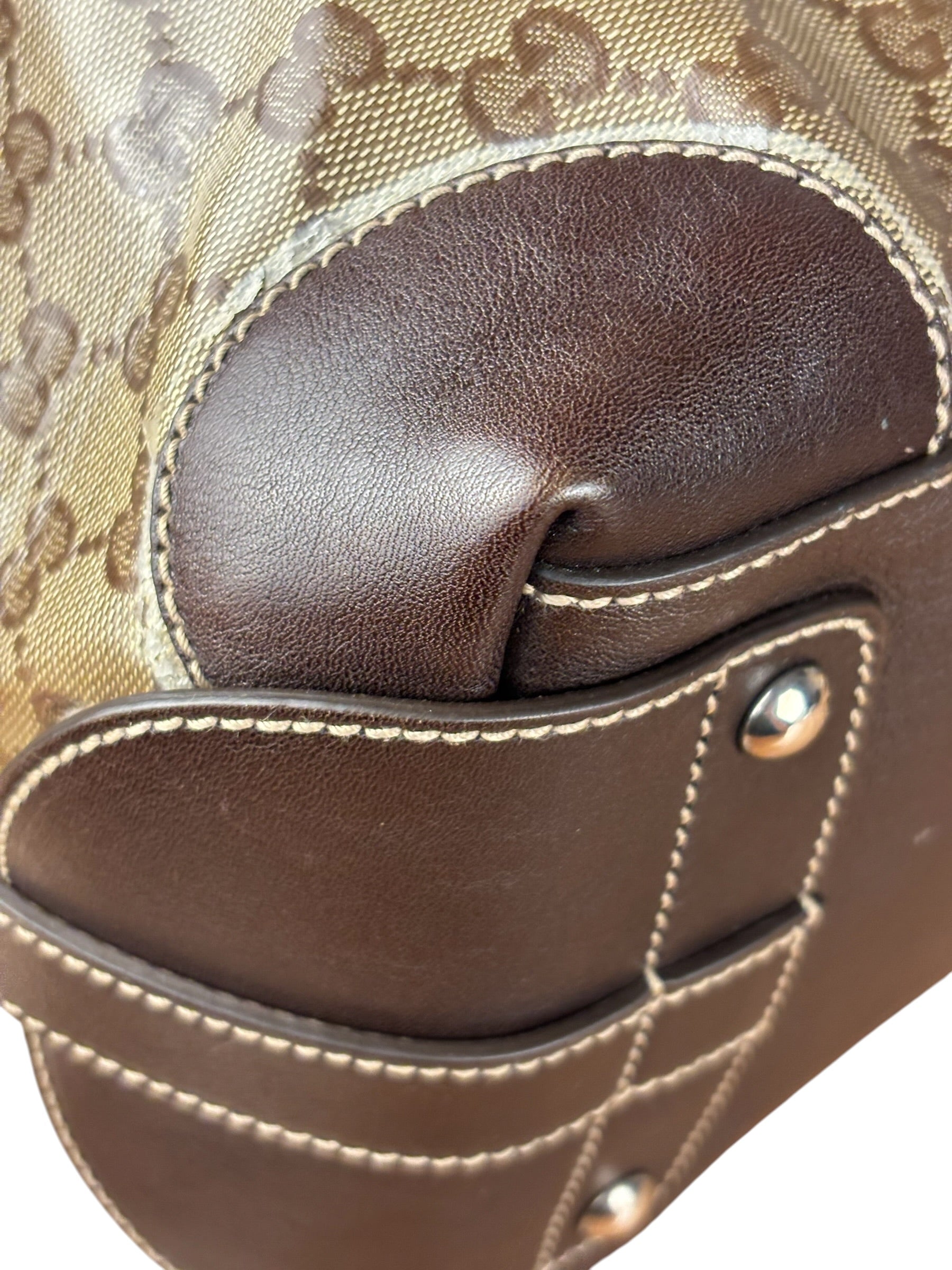 Gucci Vintage GG Coated Canvas Crystal Boston Handbag