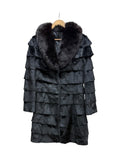 Vintage Black Horizontally-Tiered Beaver/Fox Fur Trim Mid-Length