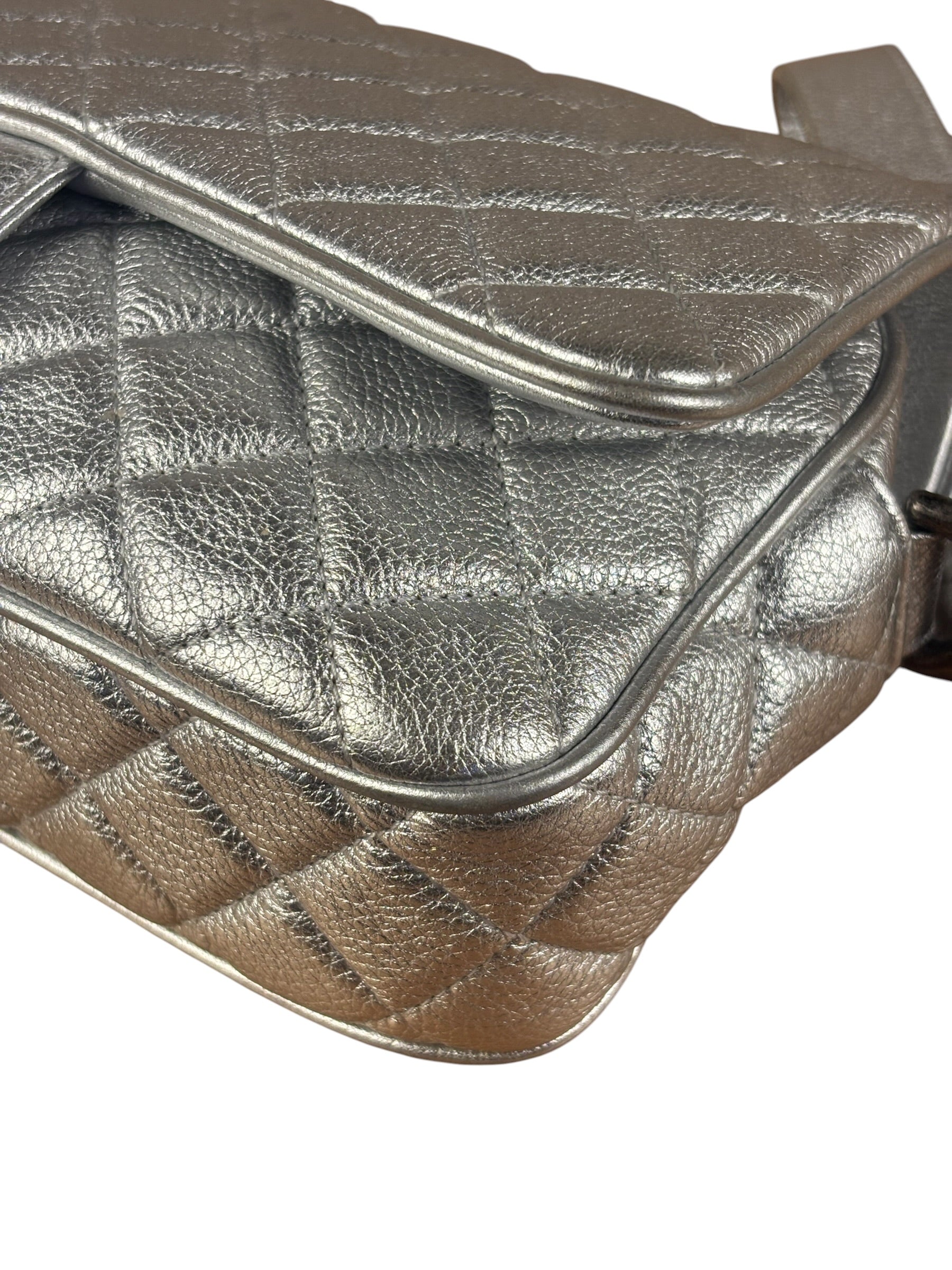 Chanel CC Silver Metallic Quilted Flap Shoulder Bag 2017