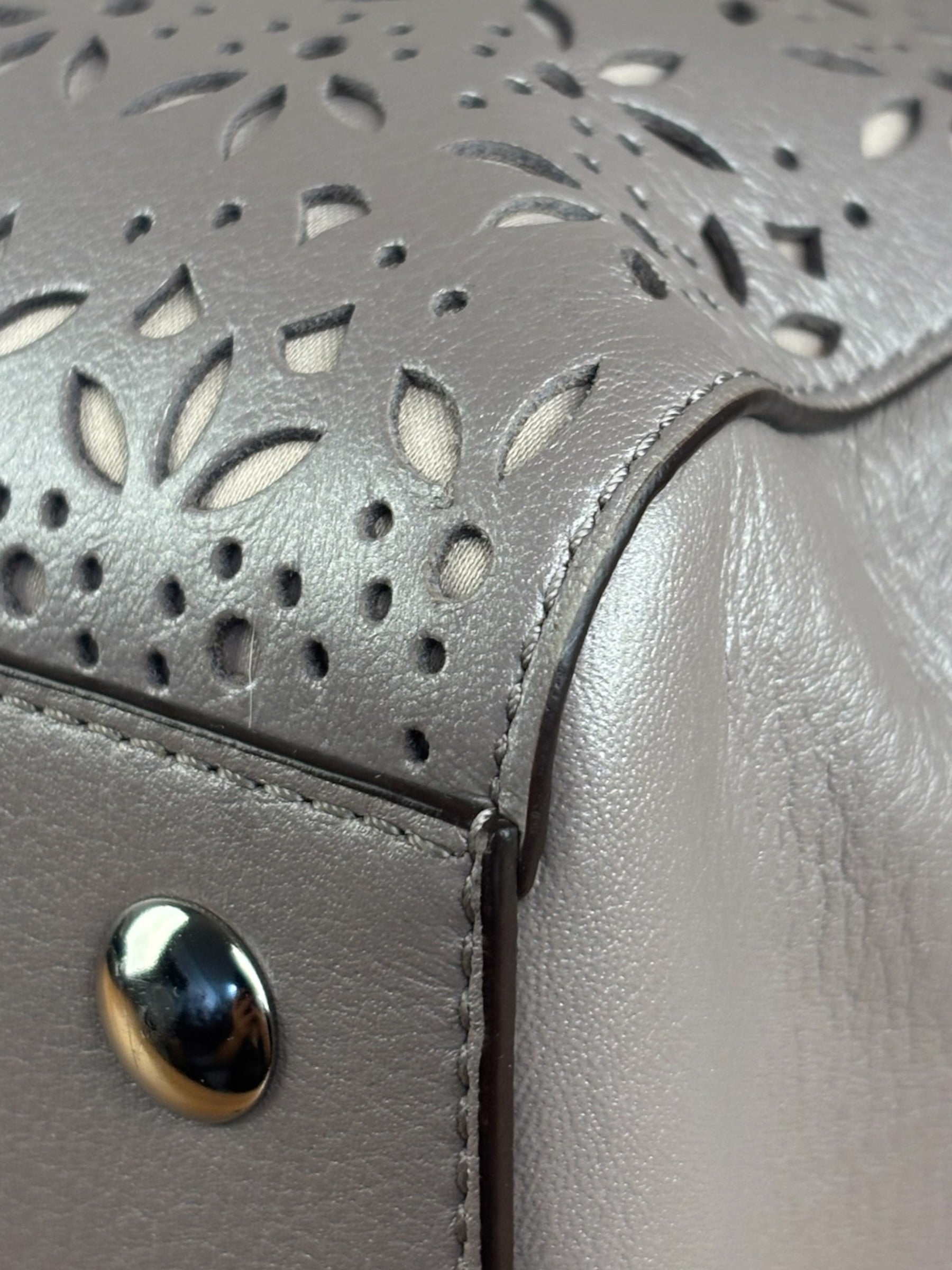 Coach Putty Grey Leather Taylor Eyelet Caryall Shoulder Bag