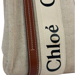 Chloe Brown Leather Trim/Linen Canvas Woody Small Tote