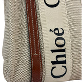 Chloe Brown Leather Trim/Linen Canvas Woody Small Tote