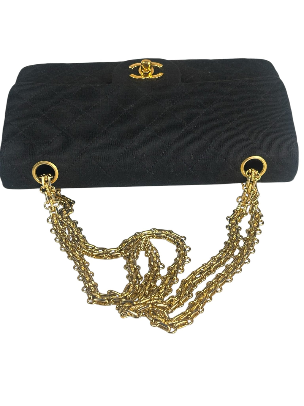 Chanel Vintage Black Quilted Jersey Double Flap Bag 1986