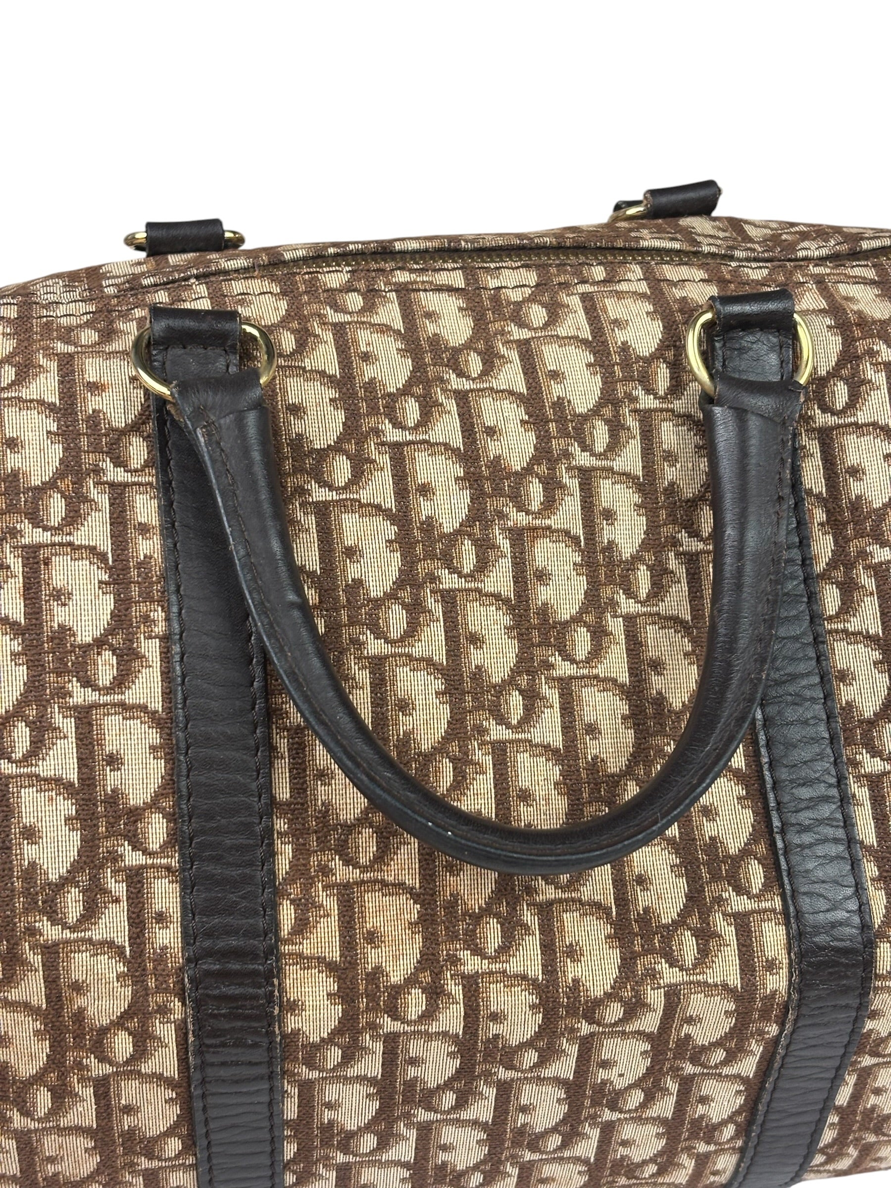 Christian Dior Brown Leather Trim Trotter Boston Bag