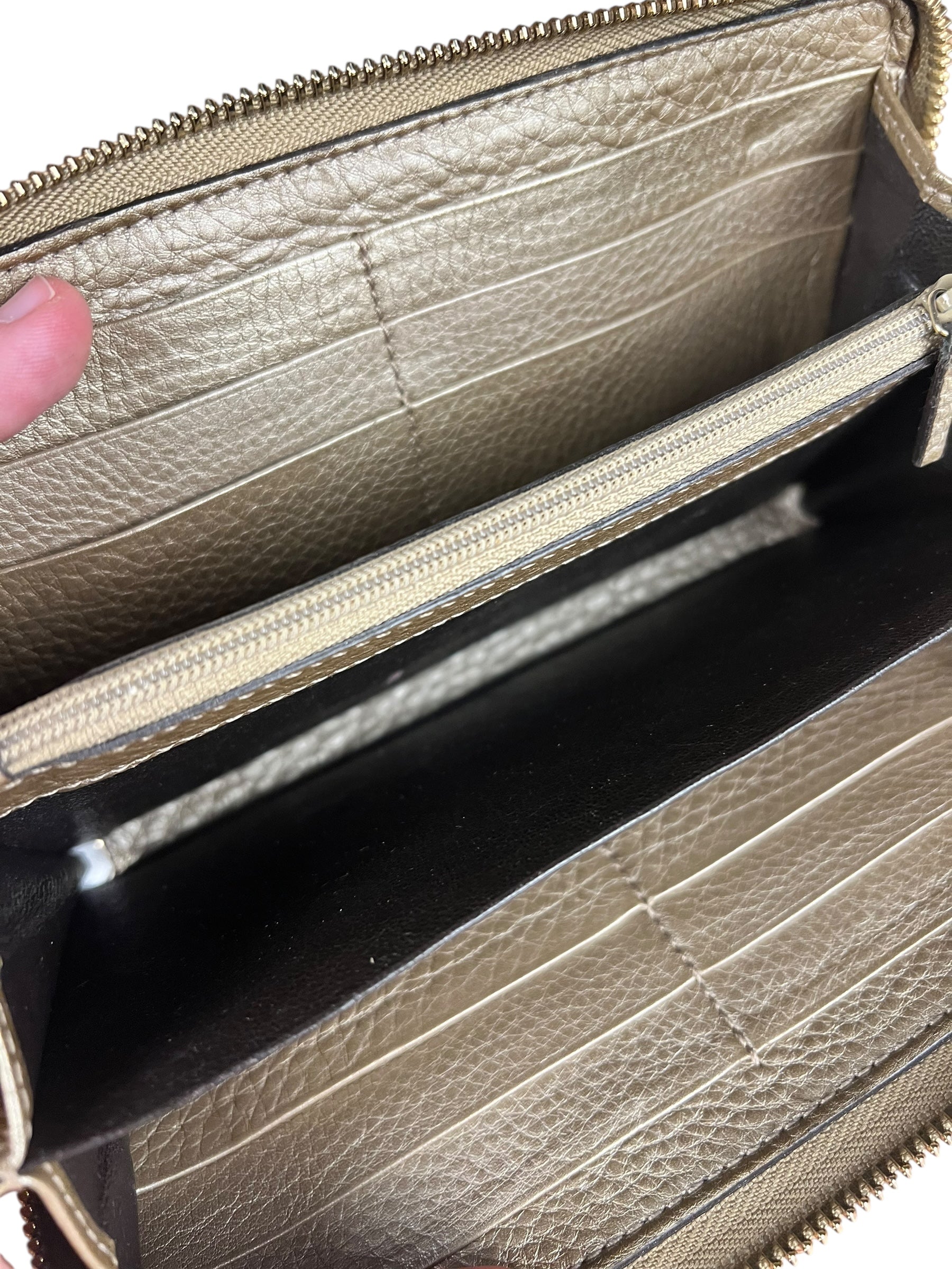Gucci Bronze Metallic Leather Bamboo Long Zippy Wallet
