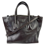 Prada Dark Brown Calf Leather Glace Twin-Pocket Tote