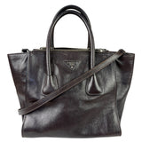 Prada Dark Brown Calf Leather Glace Twin-Pocket Tote