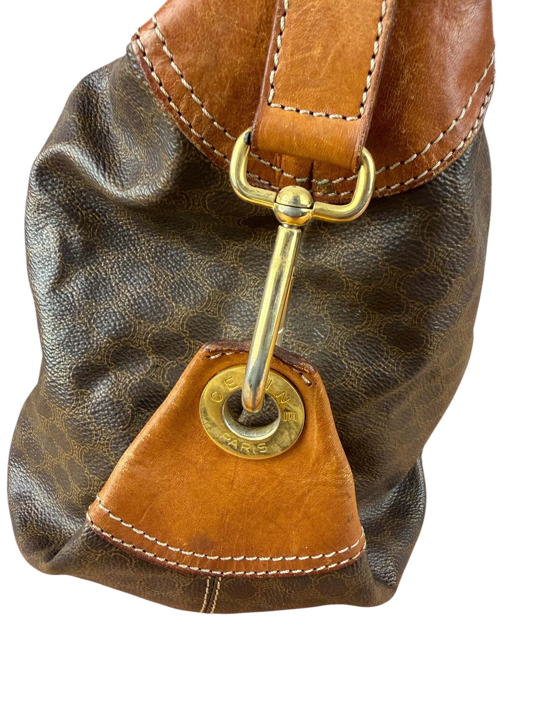 Celine Vintage Macadam Canvas Leather Trim Shoulder Bag