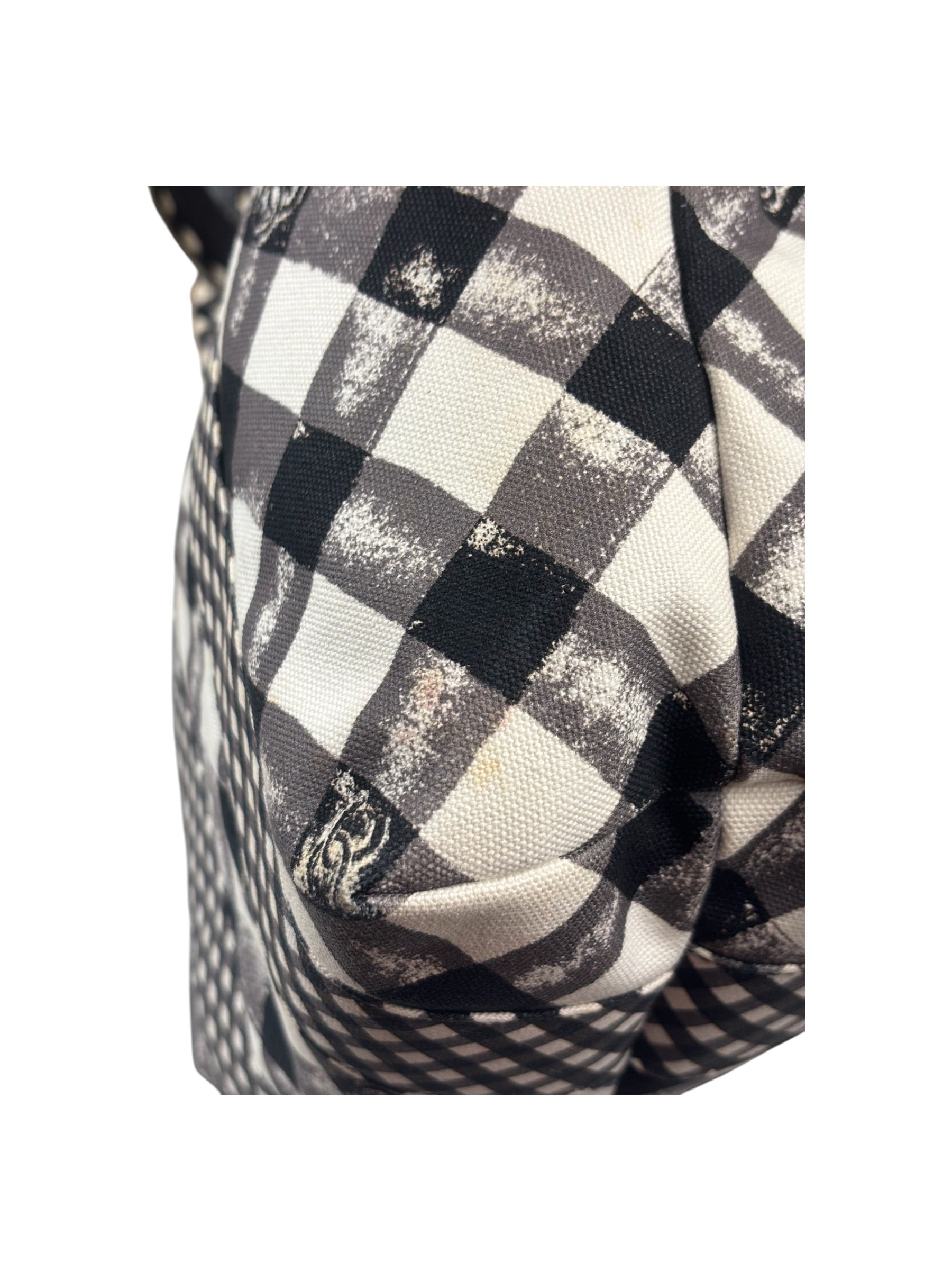 Chanel Bicolor Leather Trim Gingham Canvas Coco Mark Handbag 2010