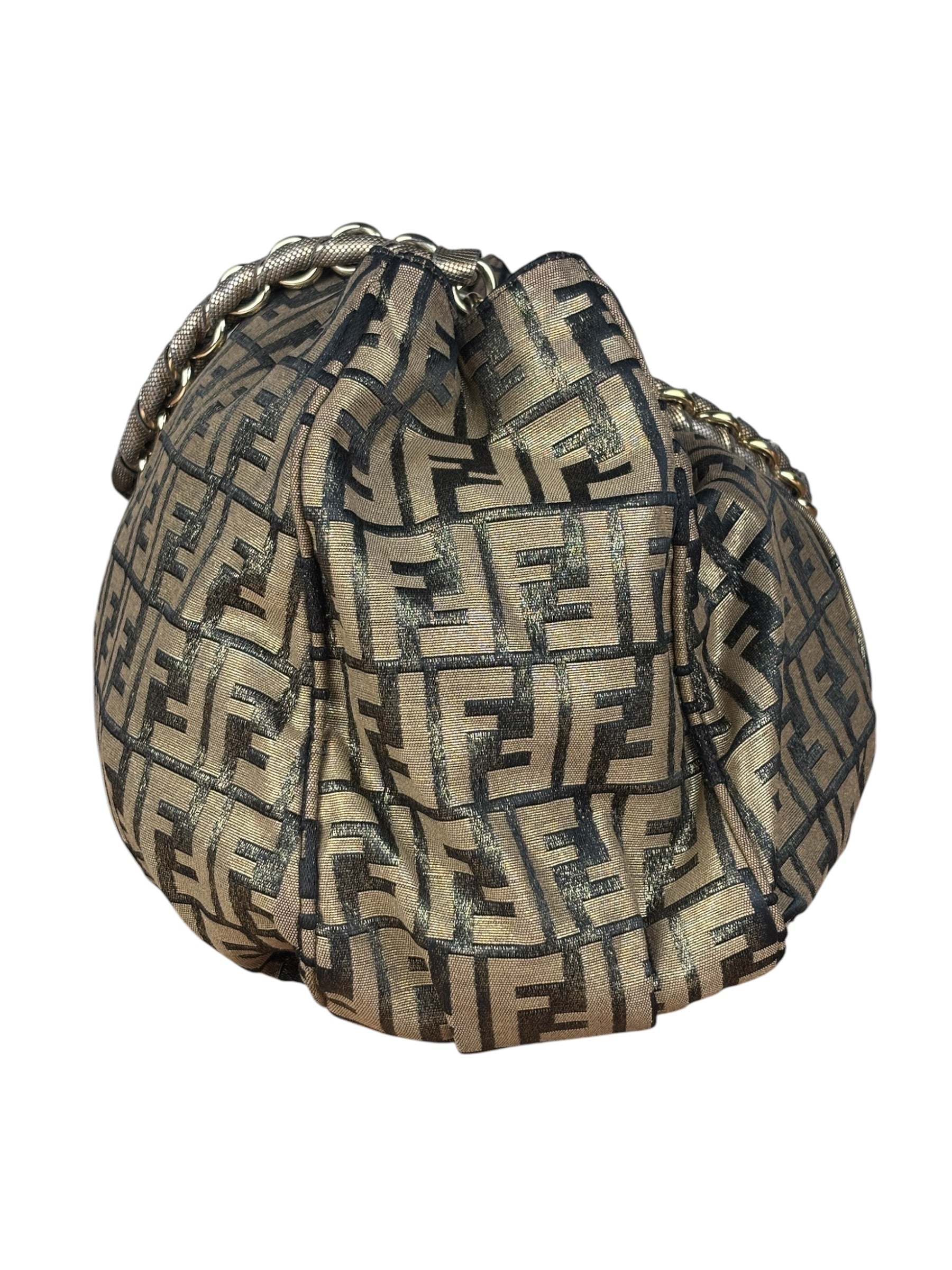 Fendi Vintage Gold Shimmer Zucca Shoulder Bag