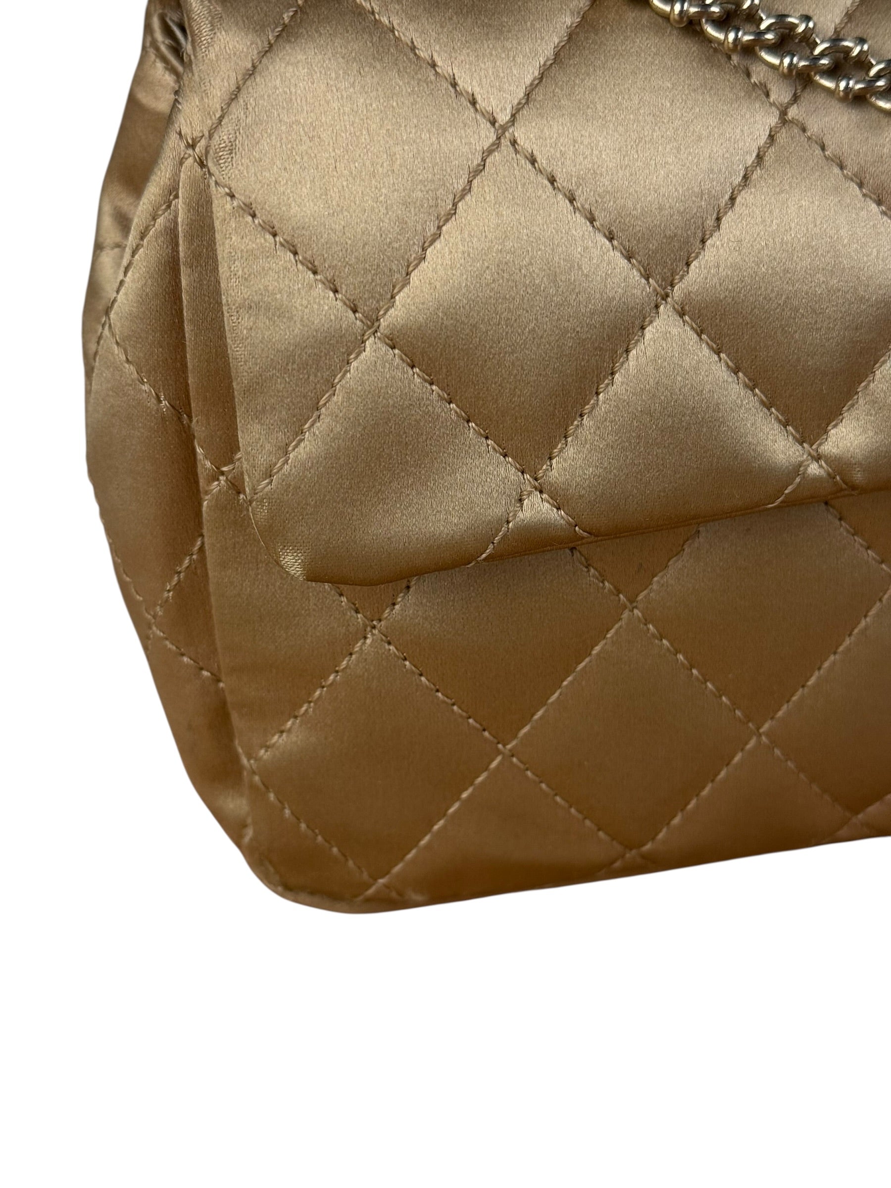 Chanel CC Limited Edition Gold Satin Quilted Flap Bag 2008
