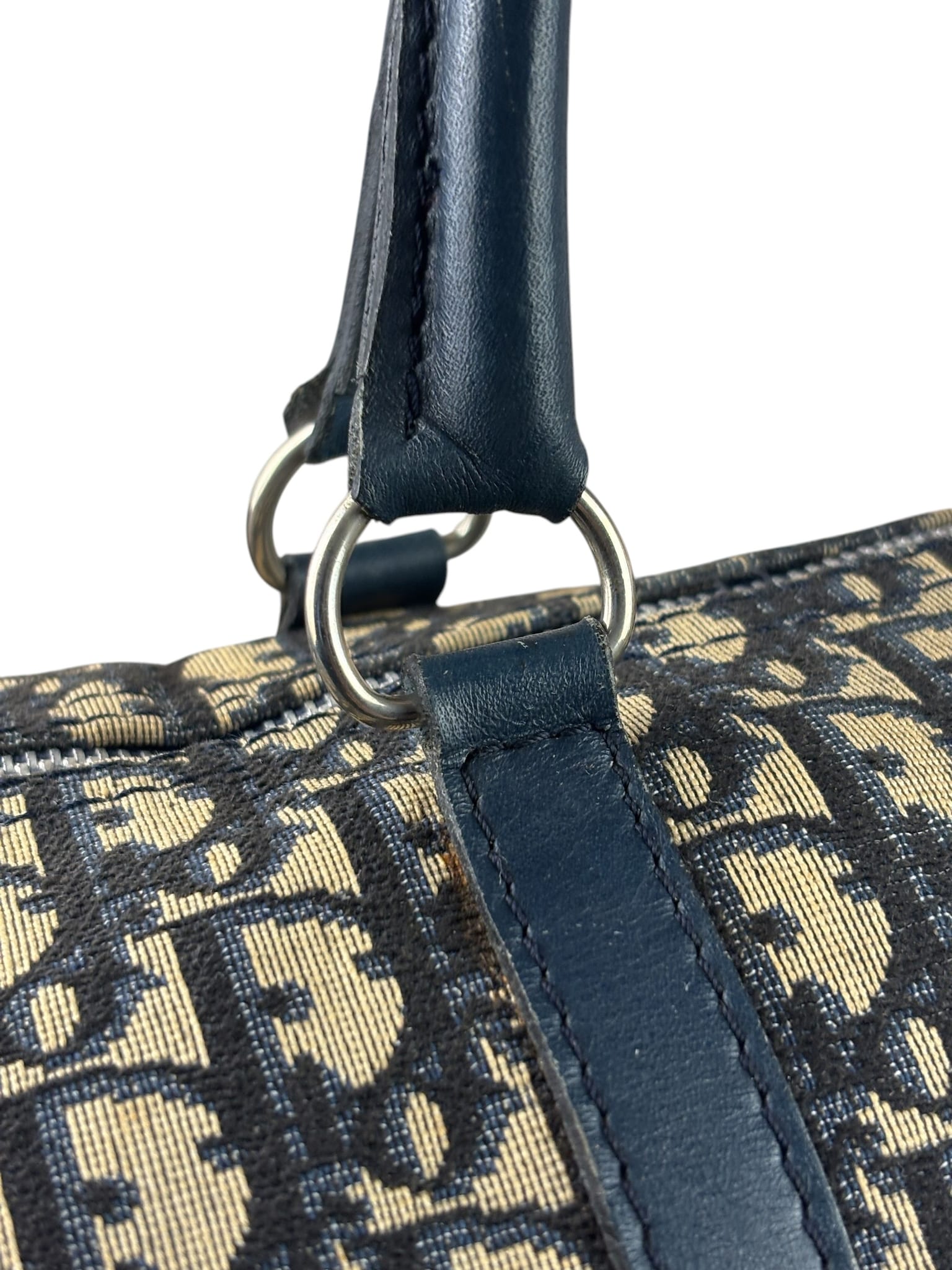 Christian Dior Vintage Navy Leather Trim Trotter Boston Bag