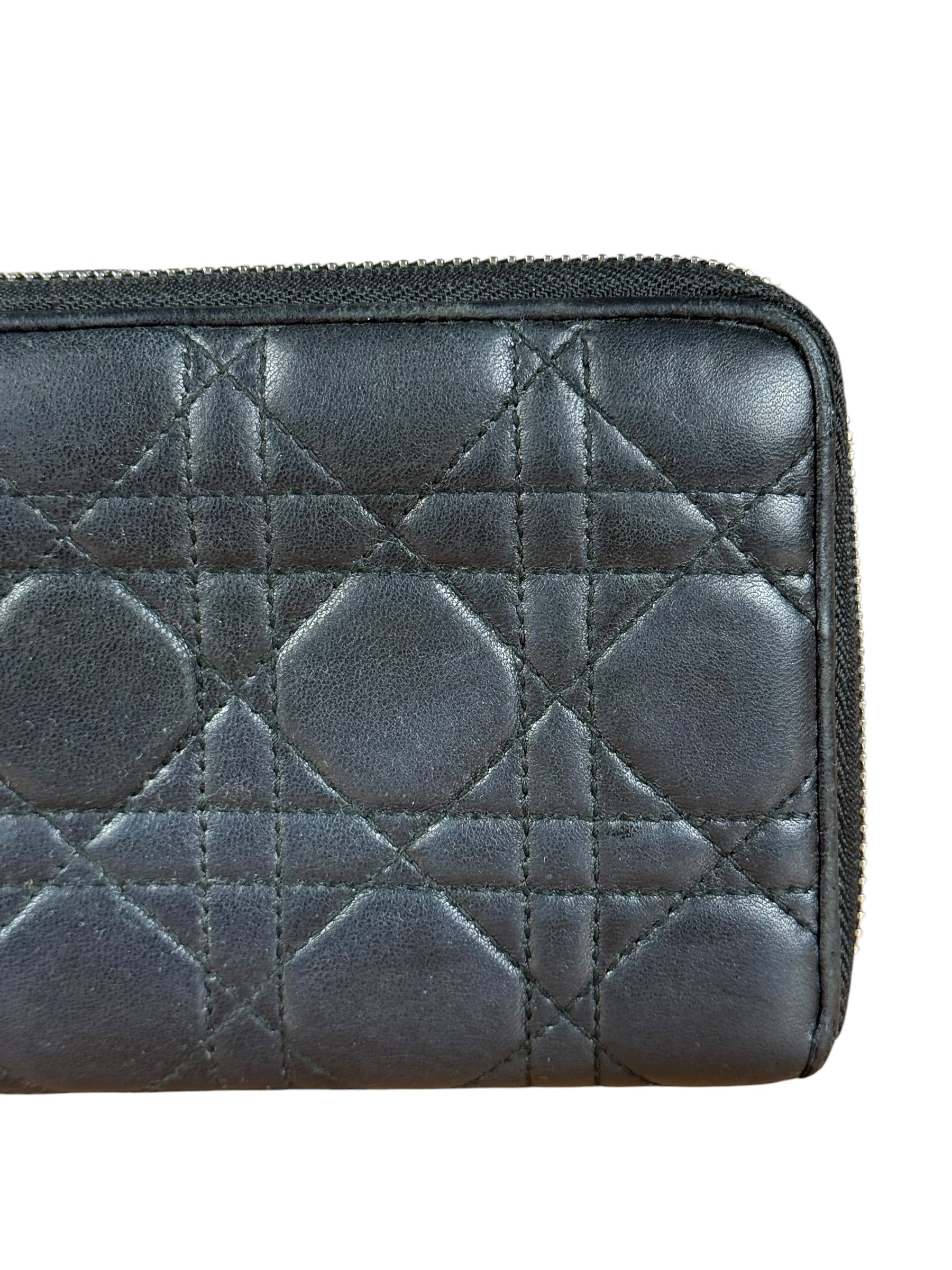 Christian Dior Vintage Black Quilted Leather Zippy Wallet