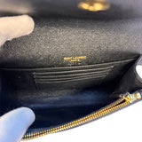 Yves Saint Laurent Black Pebbled Leather Wallet On Chain