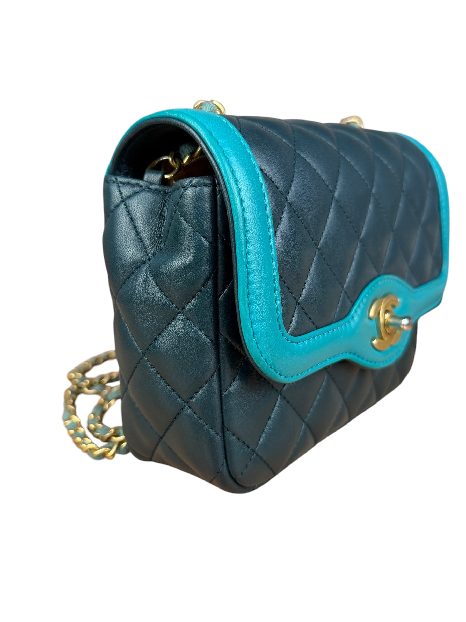 Chanel Quilted Mini Two-Tone Blue Day Flap Bag 2017