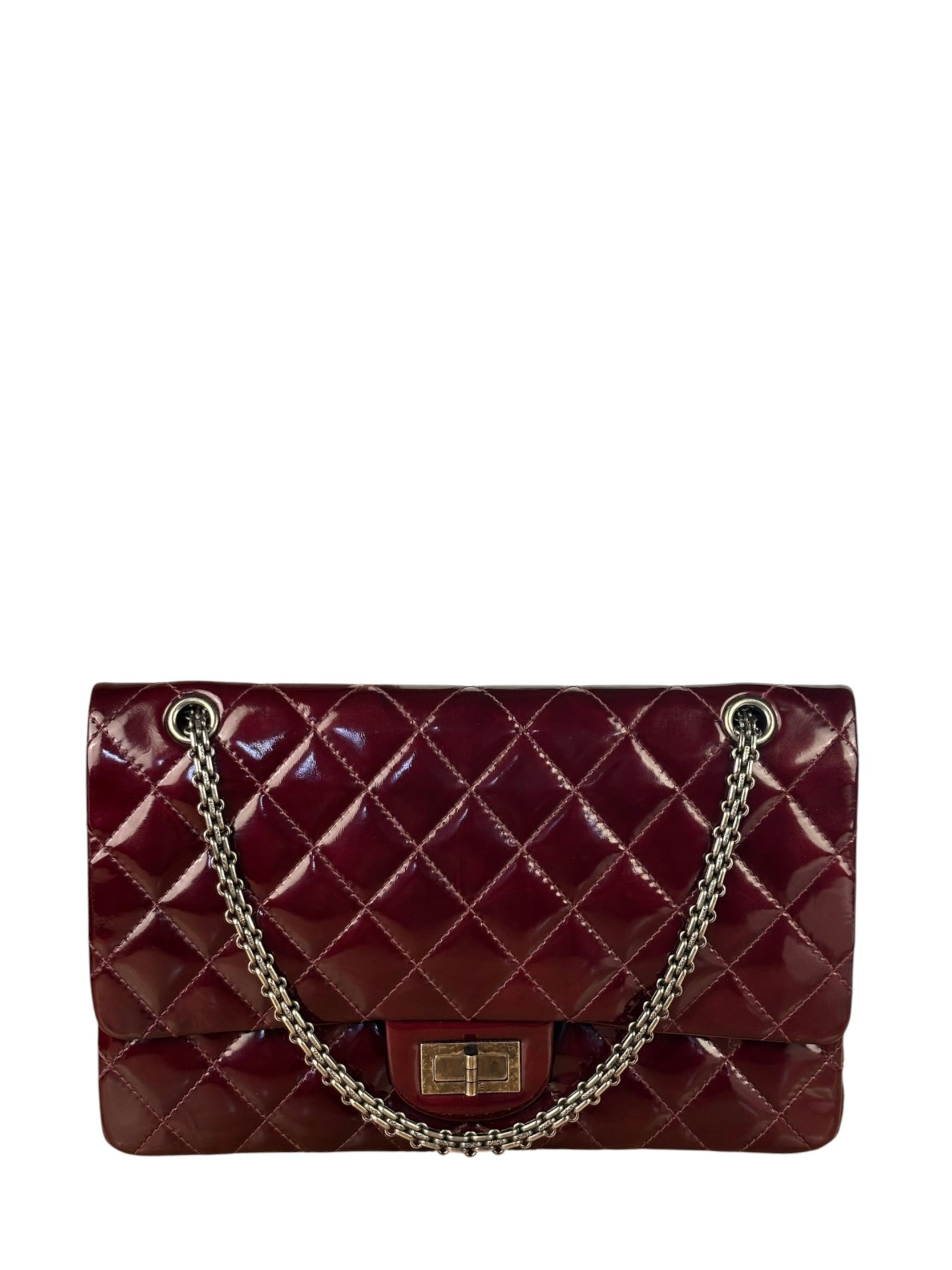 Chanel Burgundy Quilted Patent Leather 2.55 Reissue 227 Large Double Flap Bag 2011