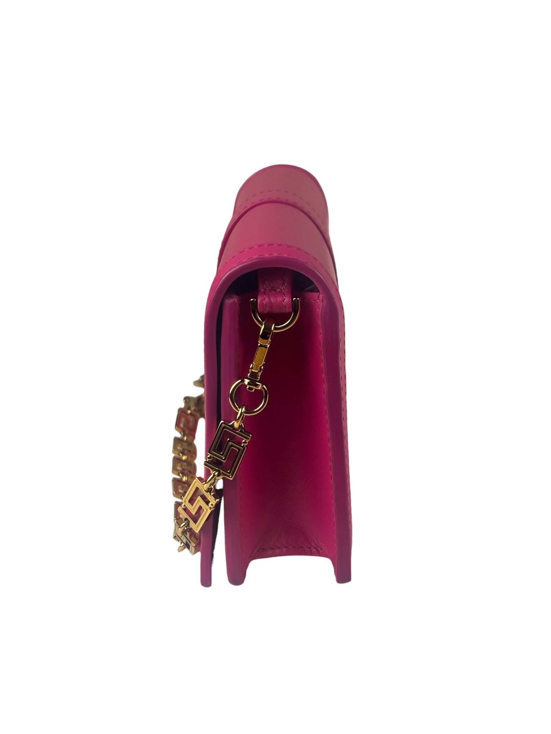 Versace Pink Leather Greca Goddess Flap Wallet-On-Chain