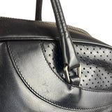 Prada Vintage Black Leather Vitello Drive Perforated Bowling Tote Bag
