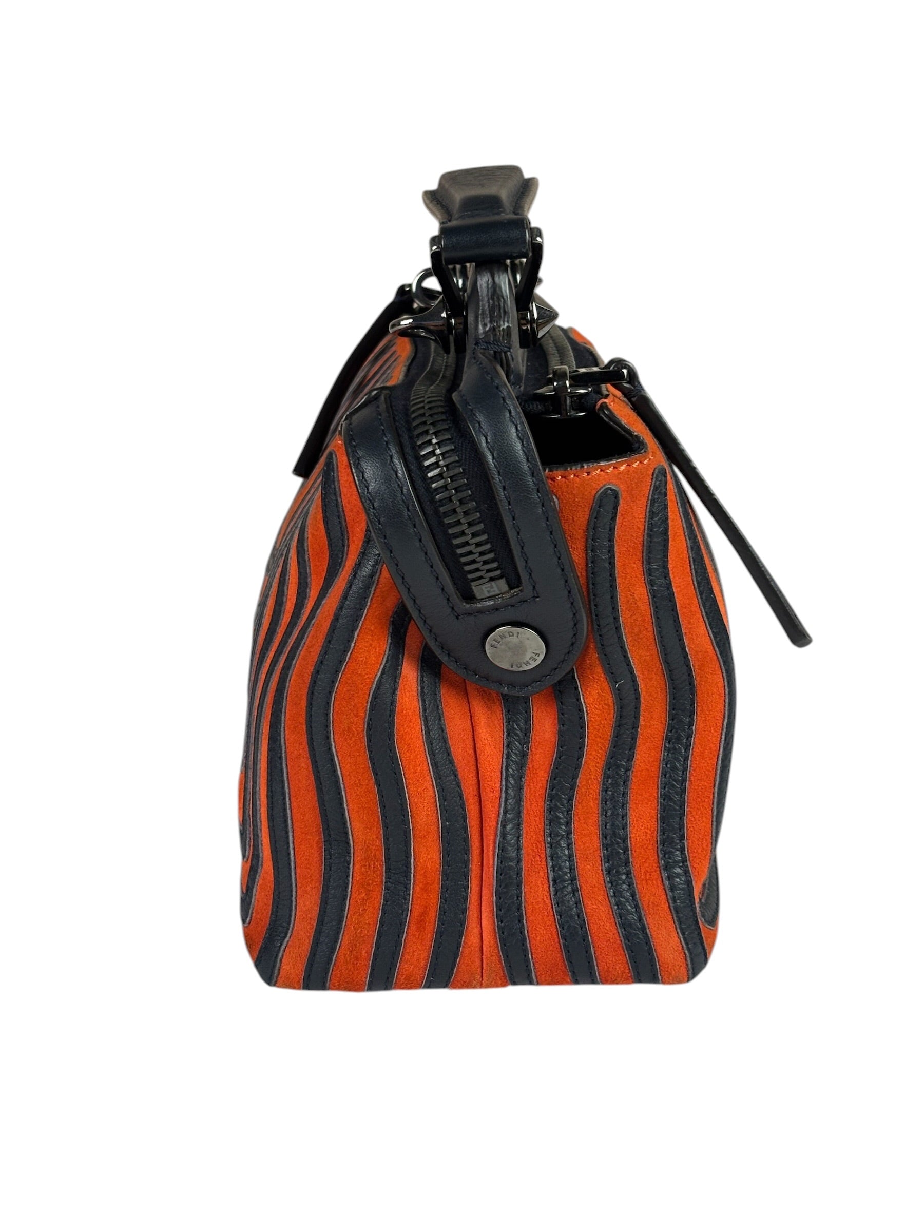 Fendi Navy/Red Leather Trim/Suede Dotcom Striped Two-Way Bag