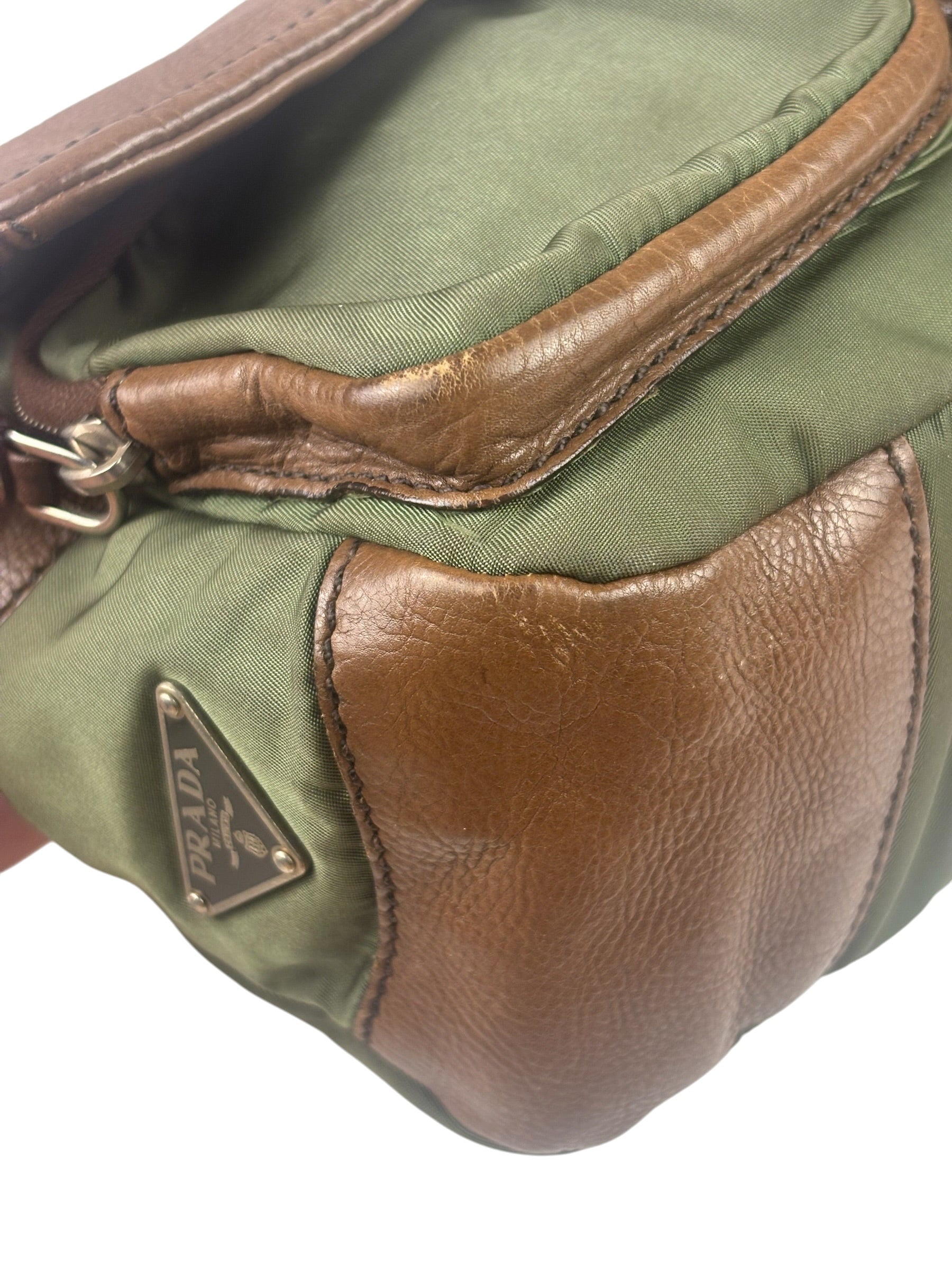 Prada Vintage Green Nylon/Leather Crossbody Bag