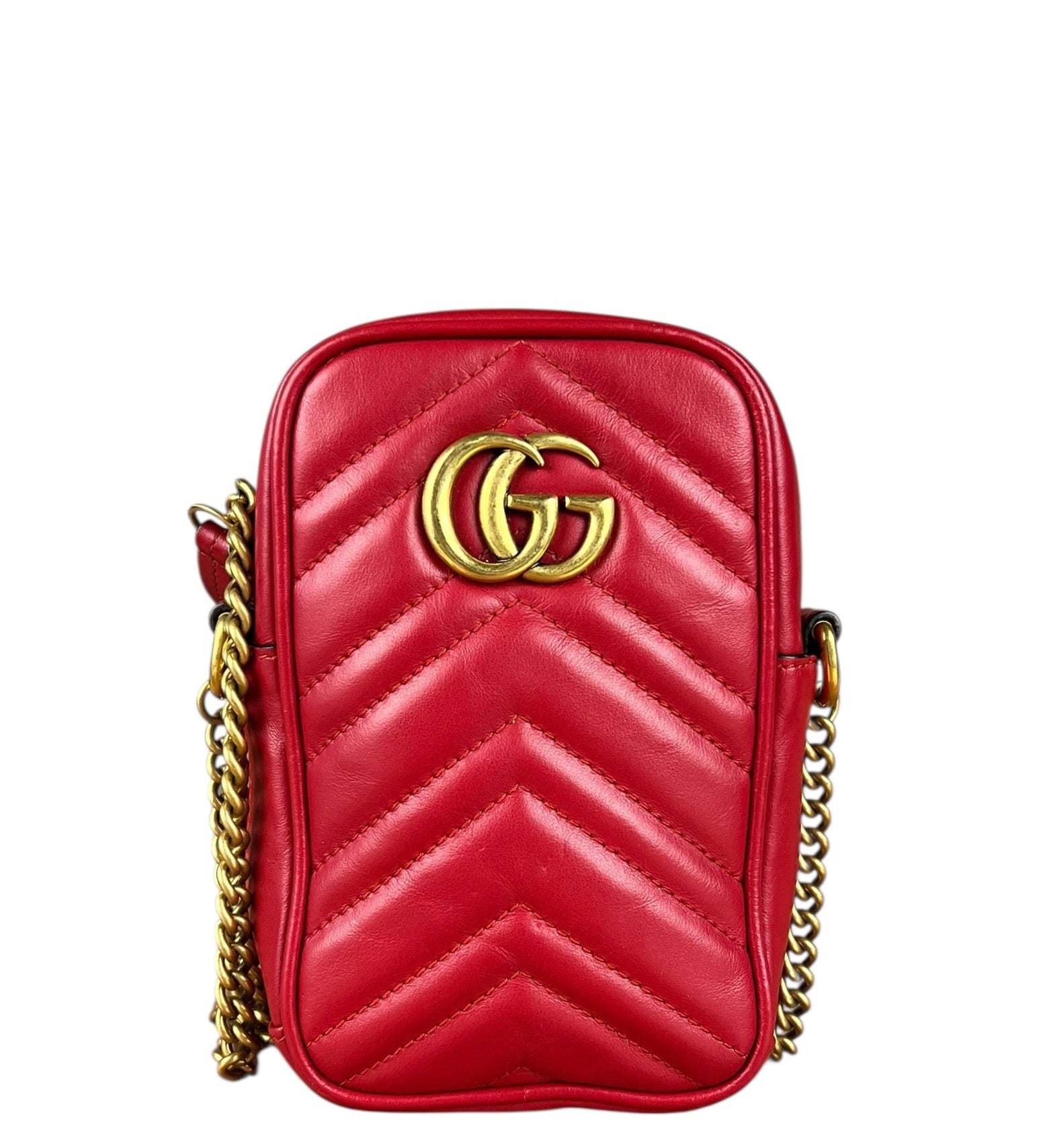 Gucci GG Marmont Vertical Phone Crossbody Bag Red
