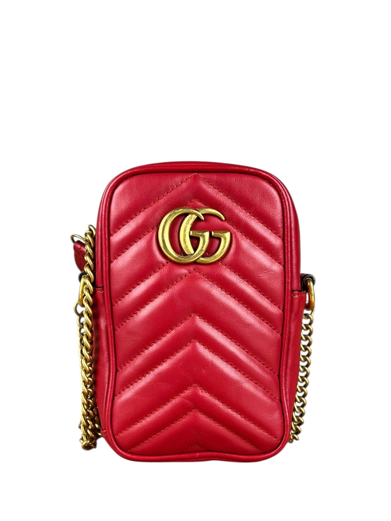 Gucci GG Marmont Vertical Phone Crossbody Bag Red