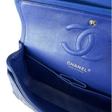 Chanel Shiny Blue Quilted Patent Leather Trim Double Flap Bag 2012