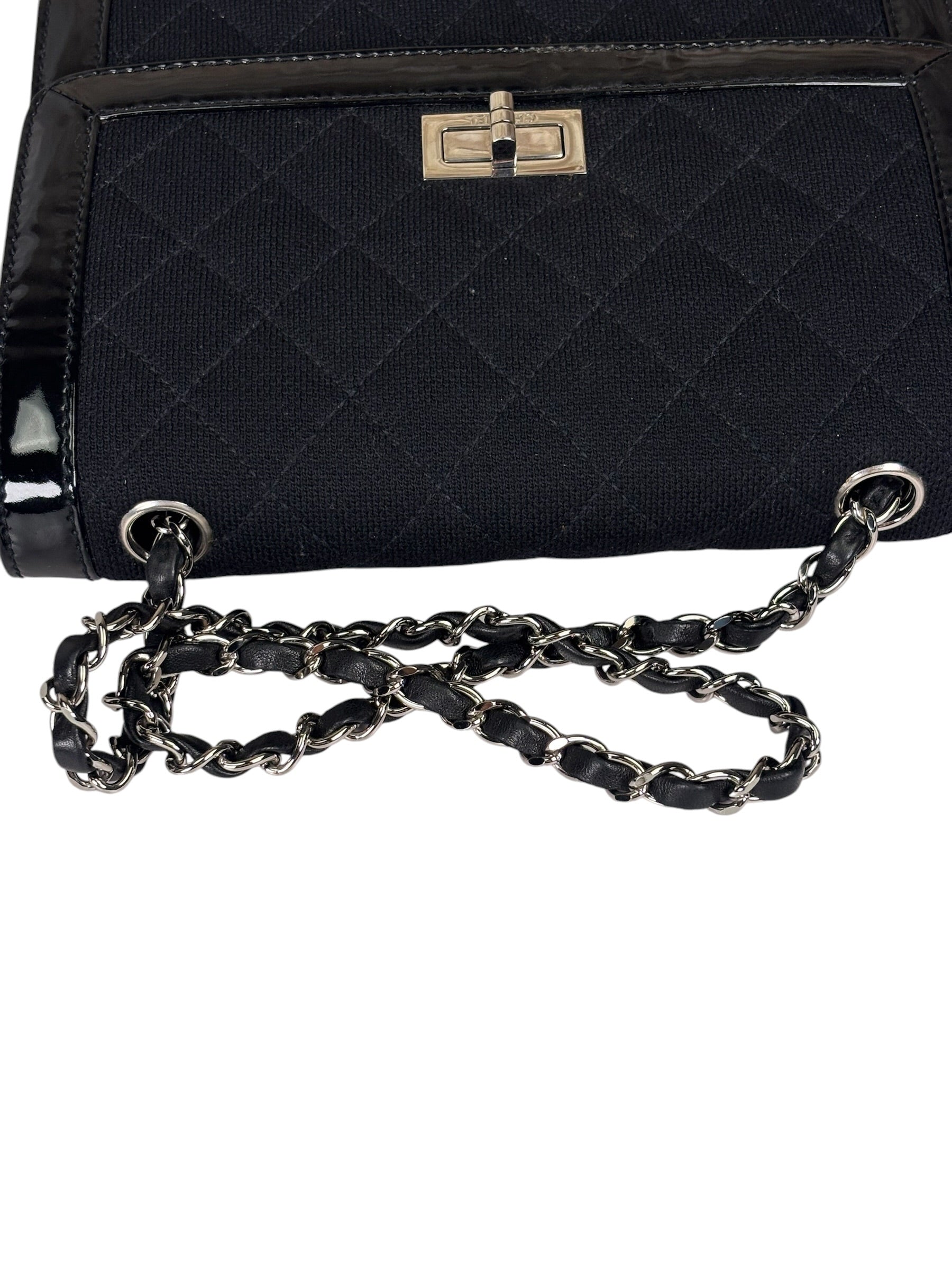 Chanel Black Patent Leather Trim/Cotton 2.55 Reissue Flap Bag 2000