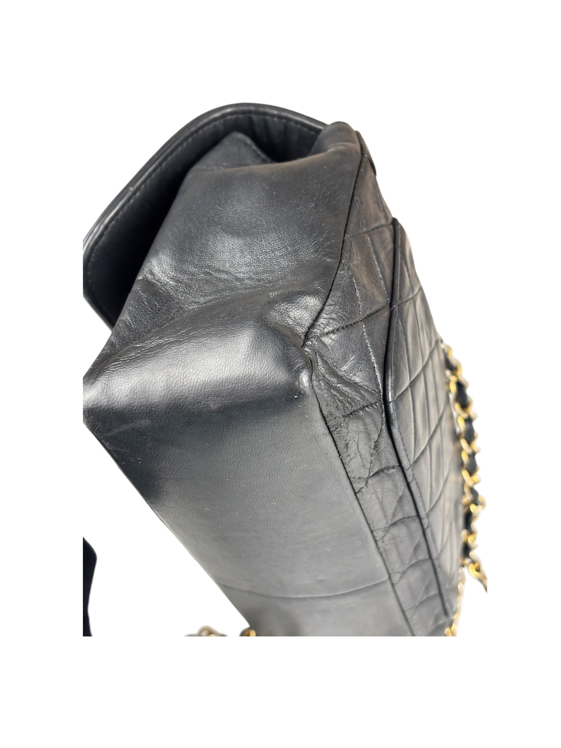 Chanel Vintage Black Leather Double Flap Shoulder Bag 1999