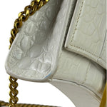 Balenciaga White Crocodile Embossed Hourglass Wallet On Chain