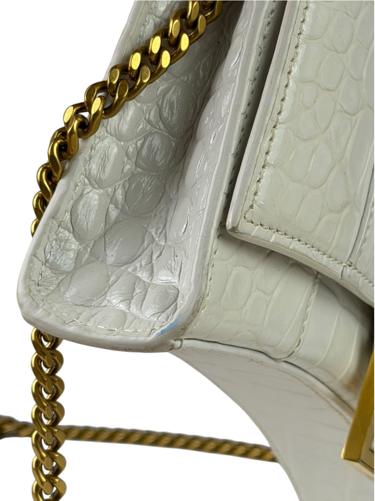 Balenciaga White Crocodile Embossed Hourglass Wallet On Chain