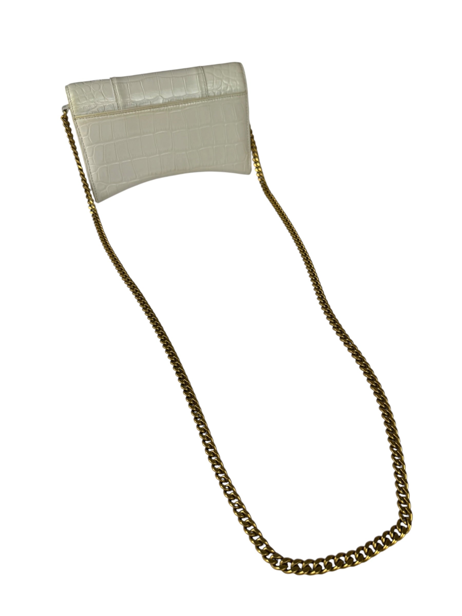 Balenciaga White Crocodile Embossed Hourglass Wallet On Chain