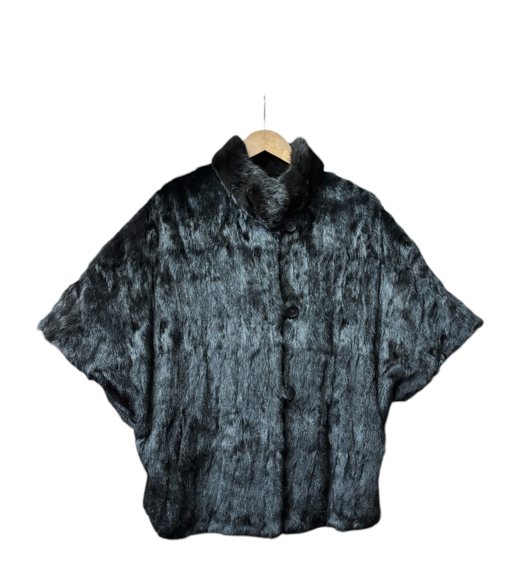 Vintage Black Leather Trim Mink Fur High Corner Coat