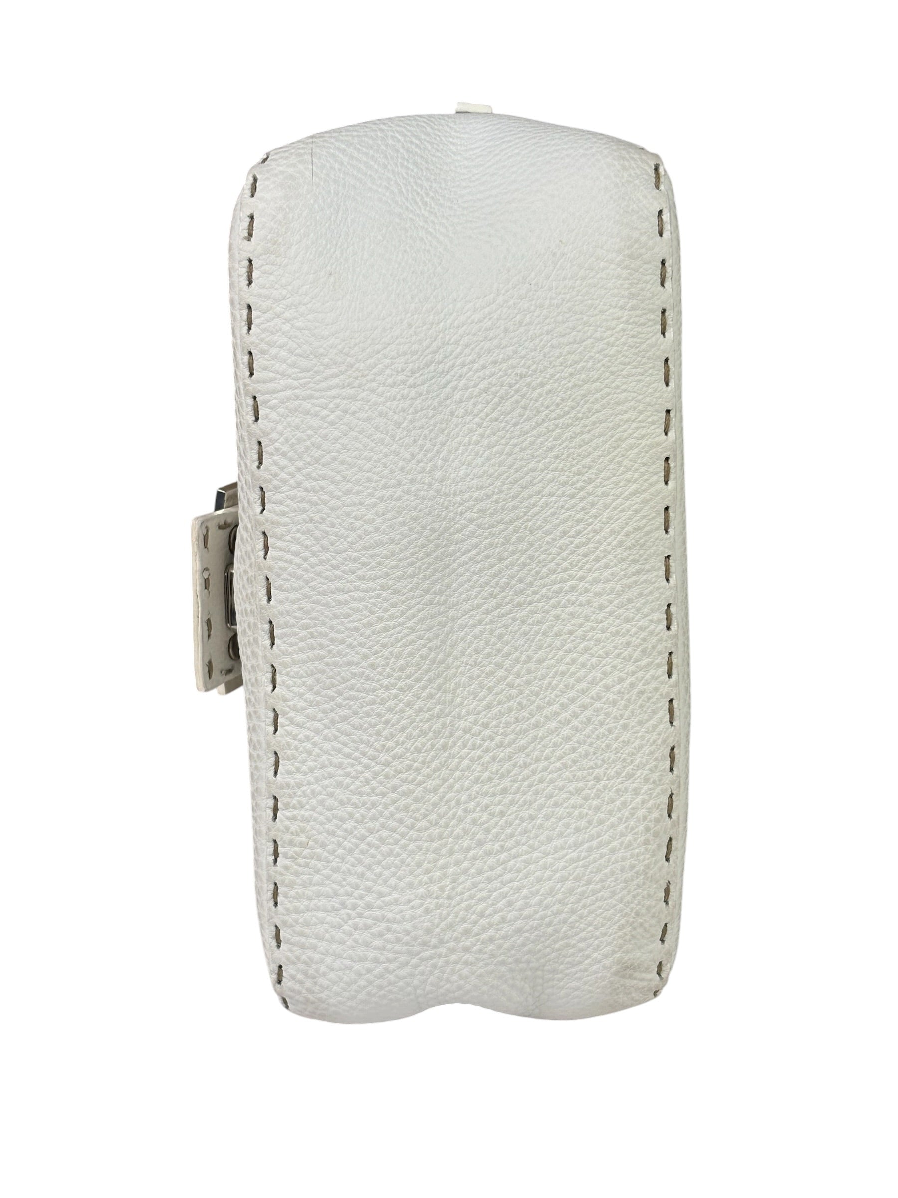 Fendi White Leather Selleria Baguette