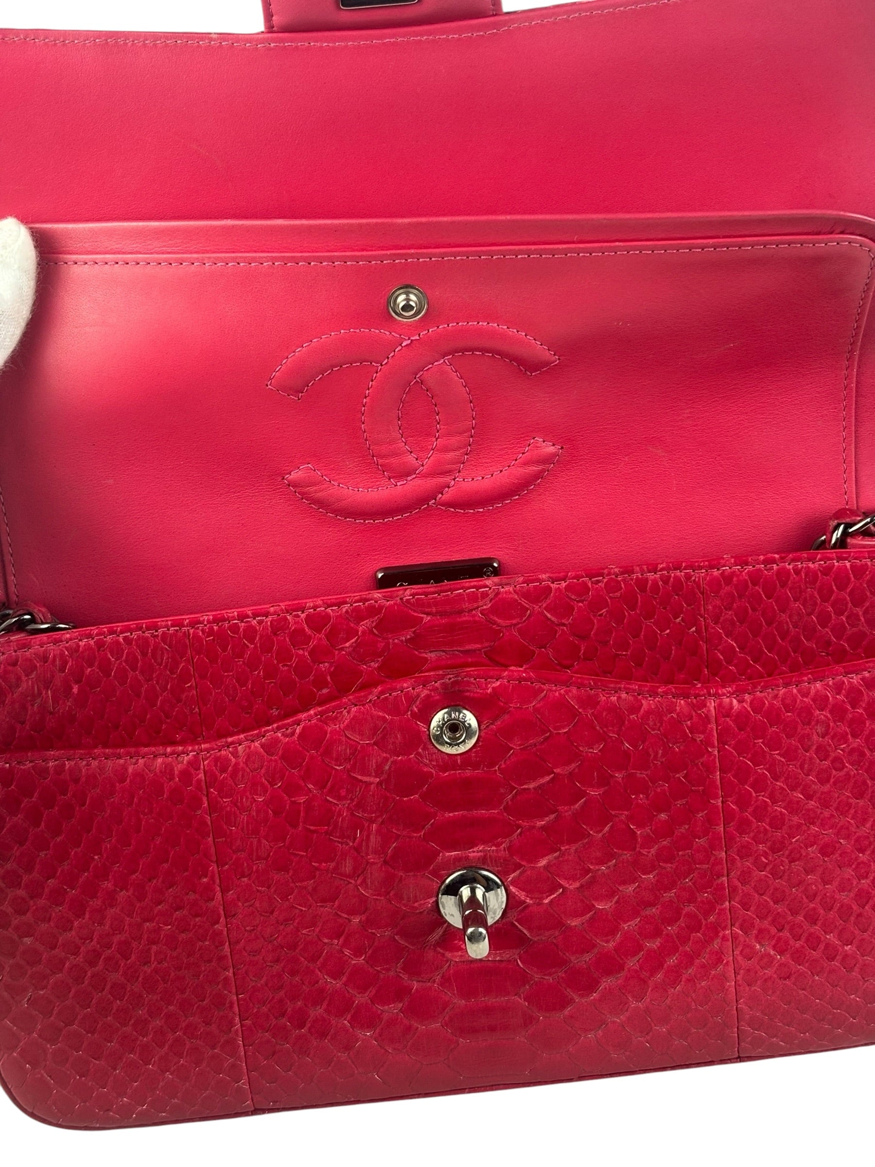 Chanel Classic Double Flap Python Bag Pink 2014