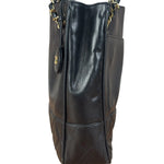 Chanel Vintage Black Leather Quilted Bottom Chain Tote Bag 1987