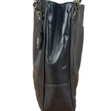 Chanel Vintage Black Leather Quilted Bottom Chain Tote Bag 1987