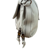 Gucci White Leather Bamboo Jungle Shoulder Bag